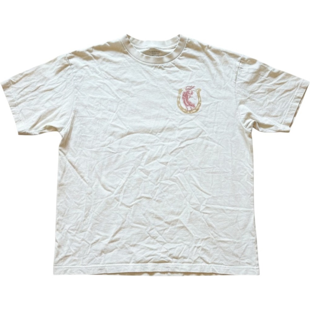American Eagle Boxy Fit Oversized Cream Graphic T-Shirt Large Horse Horseshoe